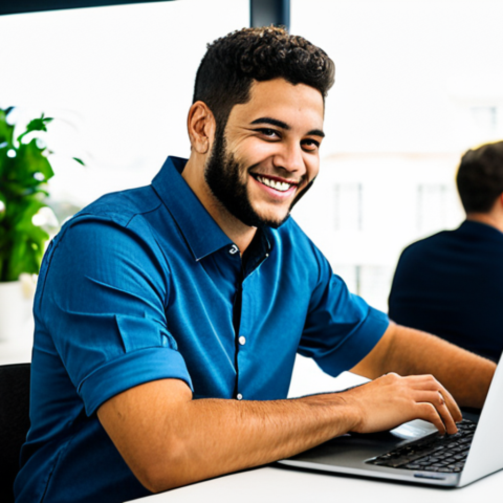 PRONATEC Graduate in a Modern Workplace**

"A young PRONATEC graduate, smiling confidently, fully clothed in appropriate business casual attire, working on a laptop in a bright, modern co-working space in São Paulo.  The scene highlights technological innovation and entrepreneurial spirit.  Safe for work, appropriate content, professional, perfect anatomy, natural pose, high quality."

**