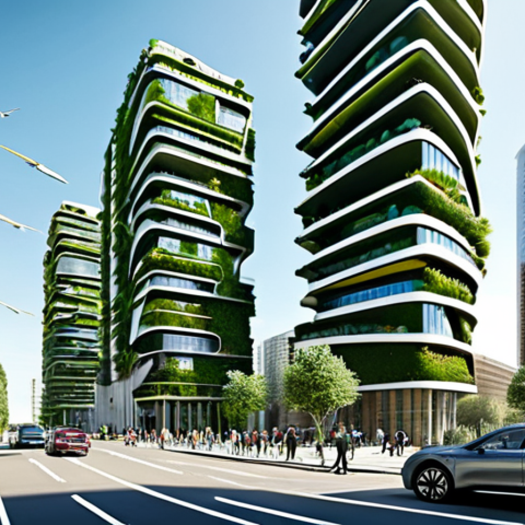 미래 기술의 윤리적 측면과 역량 개발 - Sustainable Cityscape**

"A futuristic cityscape with towering green buildings covered in vertical g...