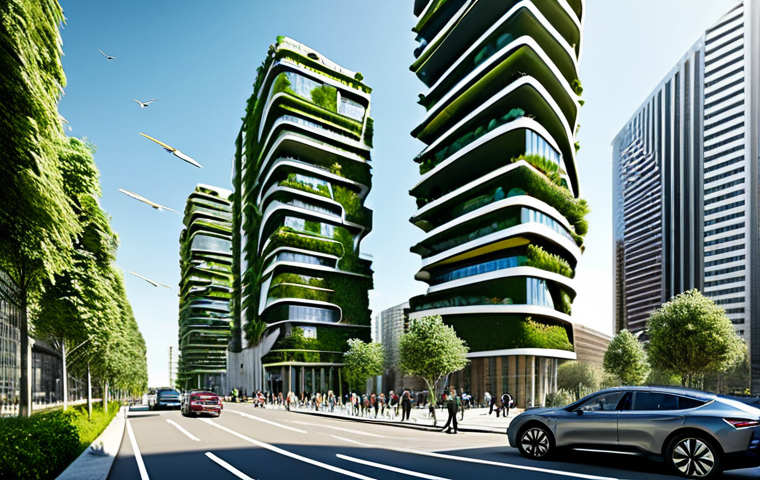 미래 기술의 윤리적 측면과 역량 개발 - Sustainable Cityscape**

"A futuristic cityscape with towering green buildings covered in vertical g...