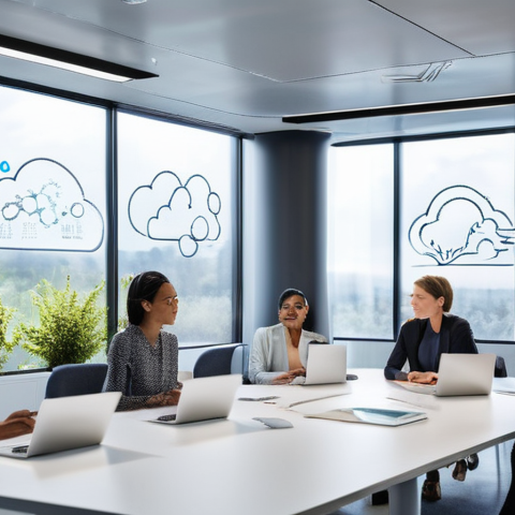 클라우드 컴퓨팅 기술 역량 개발 전략 - **Prompt:** "A diverse group of five cloud computing professionals (three women, two men, of various...