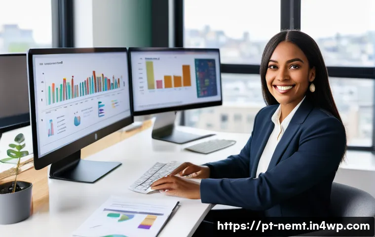 기술 역량 강화를 위한 데이터 분석 - **Prompt:** A diverse female professional, late 20s, with a warm, confident smile, seated comfortabl...