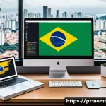 Home 18 모바일 기술 역량 개발 전략 - A vibrant and detailed digital illustration of a modern mobile app developer workspace in São Paulo,...