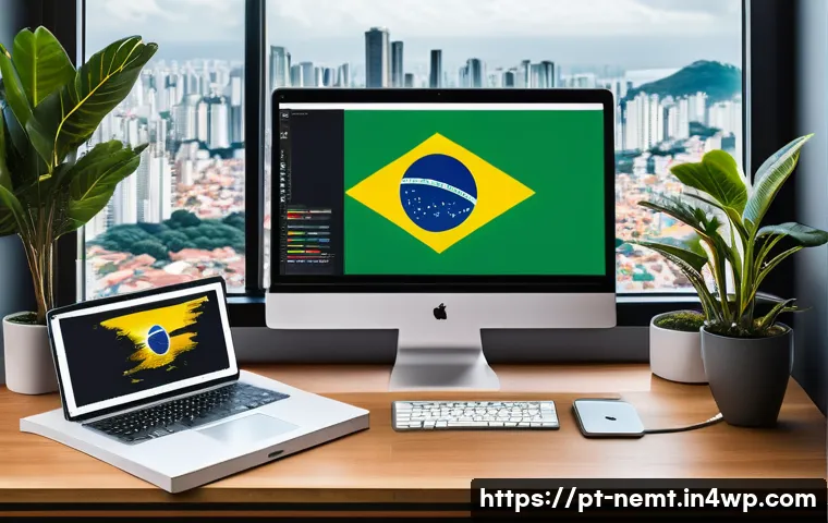 모바일 기술 역량 개발 전략 - A vibrant and detailed digital illustration of a modern mobile app developer workspace in S&atilde;o Paulo,...