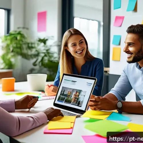 Home 17 기술 변화에 대처하기 위한 조직의 접근법 - A modern office scene depicting a diverse team of professionals engaged in a lively brainstorming se...