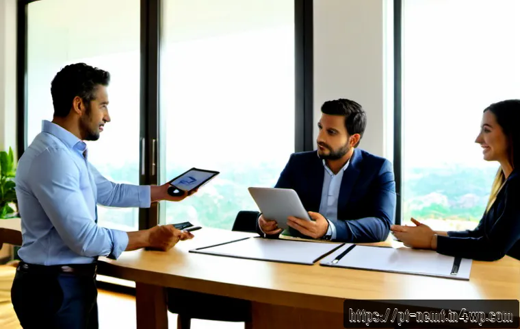 Home 17 기술 역량과 직장 내 성과의 관계 - Photorealistic modern Brazilian office scene, skilled professional in smart casual attire confidentl...